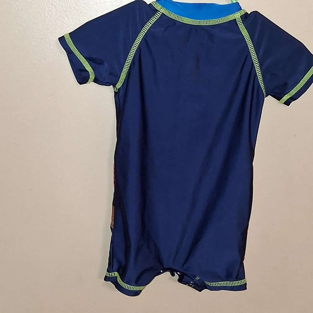 Kids Pirate Rashguard Swimsuit - Navy with Red Accent